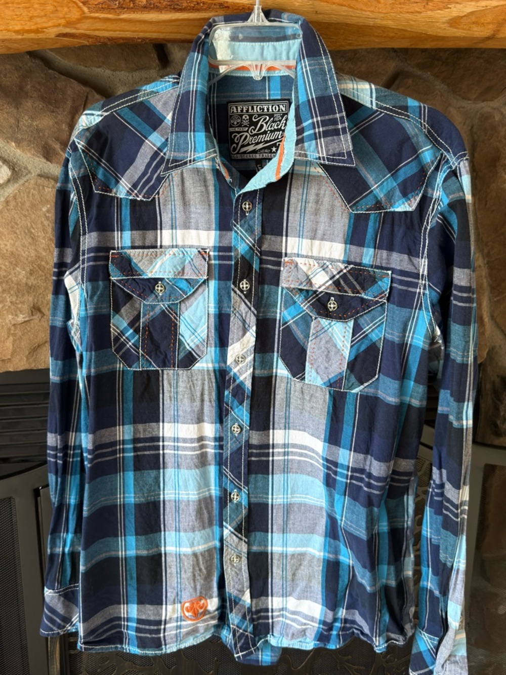 Affliction Black Premium Men's Blue Plaid Button-Up Shirt